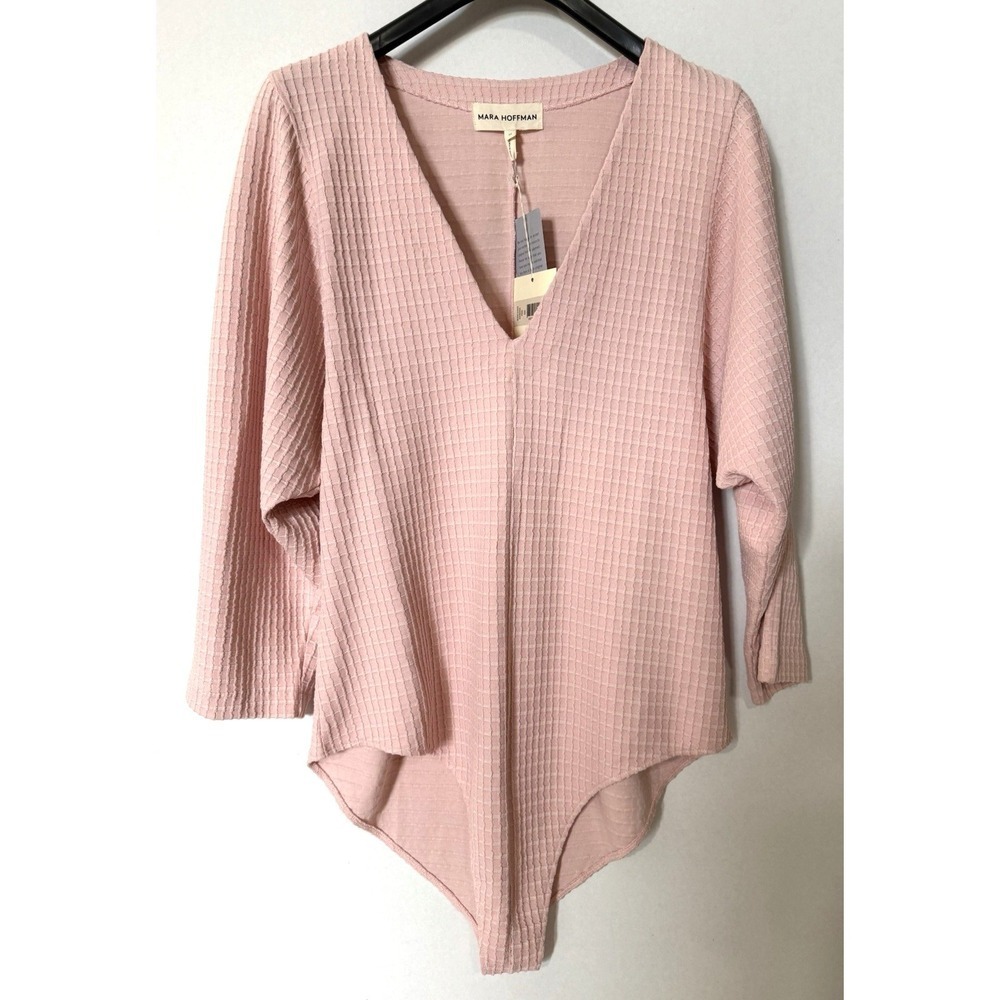 Mara Hoffman Mariana Bodysuit Top Womens Size 3X Cotton Textured Pink V Neck